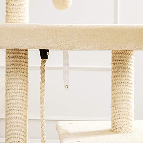 Lesure Rascador Árbol Gatos para Escalar - Torre Gato con Plataformas y Refugios, Cat Tree Interior Altura 127 cm,Cuerda de sisal, Beige