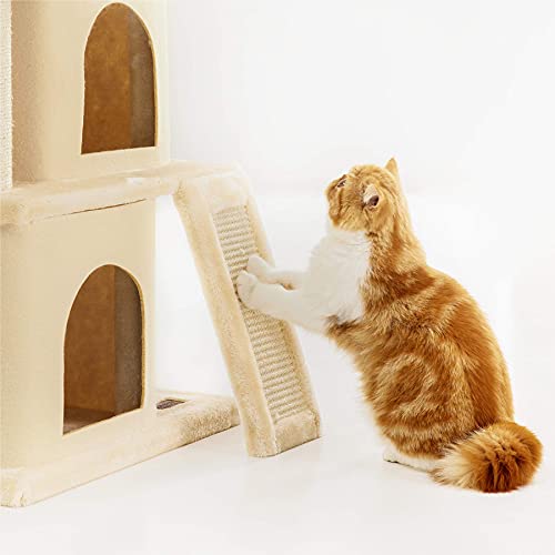 Lesure Rascador Árbol Gatos para Escalar - Torre Gato con Plataformas y Refugios, Cat Tree Interior Altura 127 cm,Cuerda de sisal, Beige