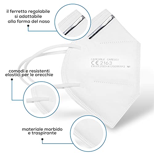 Lexus Lace FFP2, 50x Mascarilla de Protección Personal, Mascara antipolvo, protección bucal de 3 capas, Máscara facial en una bolsa de PE - certificada CE 2163 - UE 2016/425