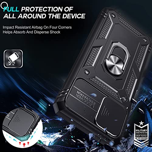 LeYi Funda para Samsung Galaxy A12 / M12 / A12 Nacho con [2-Unidades] Cristal Vidrio Templado,Armor Carcasa Cubierta de cámara Deslizante Proteger con 360 Anillo Soporte PC y Silicona TPU Case,Negro
