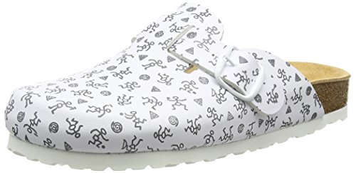 Lico Bioline Clog Print - pantuflas con forro Mujer, Blanco (Weiss/grau), 38 EU