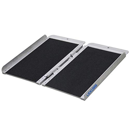 LIEKUMM Rampa para silla de ruedas de 61 x 72 cm, superficie antideslizante, rampa portátil de aluminio para silla de ruedas, casa, escalones (MR607WL-2)