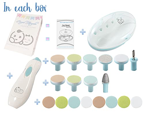 Lima de uñas para bebés - Royal Angels 20 en 1 cortaúñas eléctrico para bebés para uñas y dedos de los pies para recién nacidos y niños pequeños (BlancoAzul)