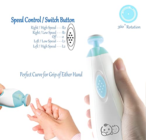 Lima de uñas para bebés - Royal Angels 20 en 1 cortaúñas eléctrico para bebés para uñas y dedos de los pies para recién nacidos y niños pequeños (BlancoAzul)