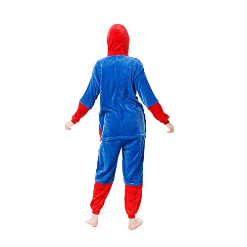 LINLIN Superhéroe Spiderman Ropa de Dormir del Mono de la Franela de una Sola Pieza Pijama de Halloween Homewear Fleece Todo-en-uno Pijamas para Niños Chica,Blue- Adult XL(181~190cm)
