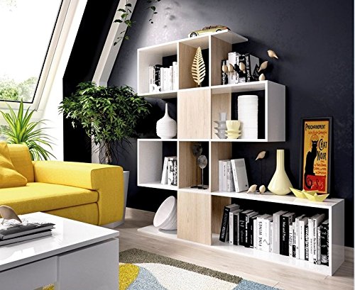 LIQUIDATODO ® - Estanteria de 4 huecos moderna y barata de 145 cm en blanco brillo y natural