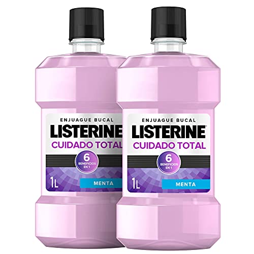 Listerine Cuidado Total, Enjuague Bucal, Sabor Menta, Pack de 2 x 1000 ml