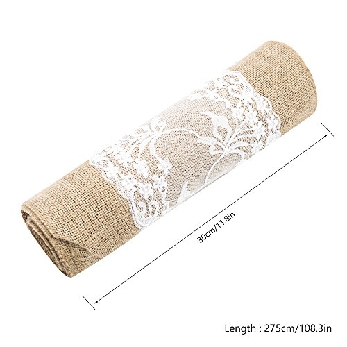 Littlegrasseu 30*275CM Camino de Mesa Burlap Yute Rústico de Encaje de Arpillera Natural para Boda Fiestas Eventos Decoración de Mesa