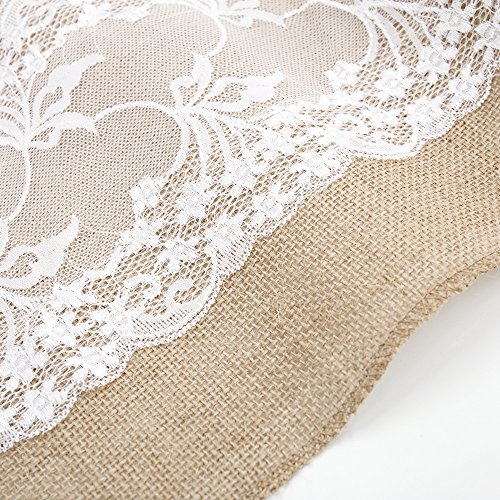 Littlegrasseu 30*275CM Camino de Mesa Burlap Yute Rústico de Encaje de Arpillera Natural para Boda Fiestas Eventos Decoración de Mesa