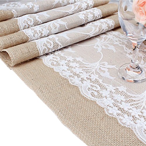 Littlegrasseu 30*275CM Camino de Mesa Burlap Yute Rústico de Encaje de Arpillera Natural para Boda Fiestas Eventos Decoración de Mesa