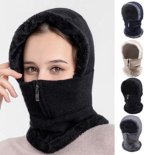 llio - Gorro con pasamontañas de Punto de Invierno para Mujer, con Cremallera, mascarilla, con Forro de Felpa, Bufanda