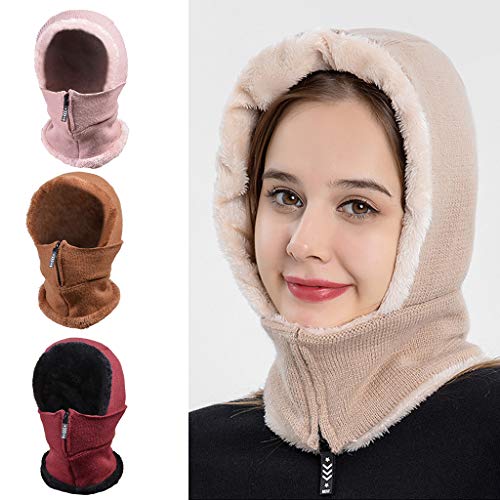 llio - Gorro con pasamontañas de Punto de Invierno para Mujer, con Cremallera, mascarilla, con Forro de Felpa, Bufanda