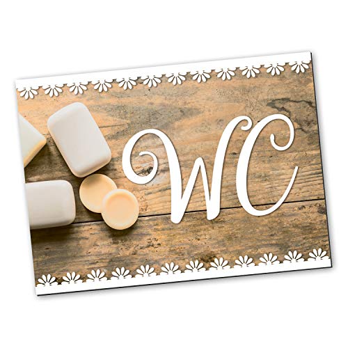 Logbuch-Verlag Cartel para puerta de inodoro con aspecto de madera vintage, color marrón y blanco, rectangular, 14,8 x 10,5 cm, incluye puntos adhesivos neutrales, para cuarto de baño
