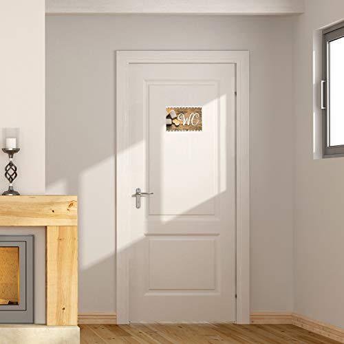Logbuch-Verlag Cartel para puerta de inodoro con aspecto de madera vintage, color marrón y blanco, rectangular, 14,8 x 10,5 cm, incluye puntos adhesivos neutrales, para cuarto de baño