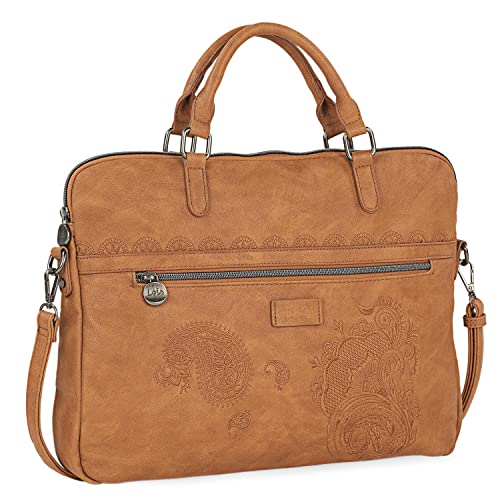 Lois - Bolso maletin Portatil para Trabajo Mujer. Portadocumentos Ordenador 15 6 Pulgadas. Piel PU de Marca LOIS. 302637, Color Camel
