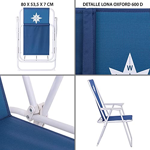 LOLAhome Sillón de Playa Fijo Azul Marino de Lona de 88x46x53 cm