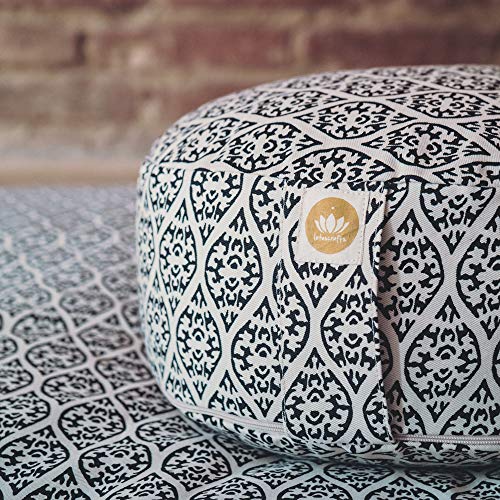 Lotuscrafts Cojin Meditacion Yoga Lotus - Altura 15 cm - Relleno de Espelta - Cubierta en Algodon Lavable- Zafu Meditación - Cojin Suelo Redondo - Cojin Yoga - Meditation Cushion - Certificado Gots