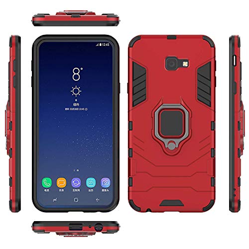 LuluMain Compatible con Galaxy J4 Core Funda, Anillo Metálico Sujeción Soporte Antichoque Caja (Funciona con el Montaje de Coche Magnético) Doble Capa Case Carcasa para Samsung Galaxy J4 Core (Rojo)