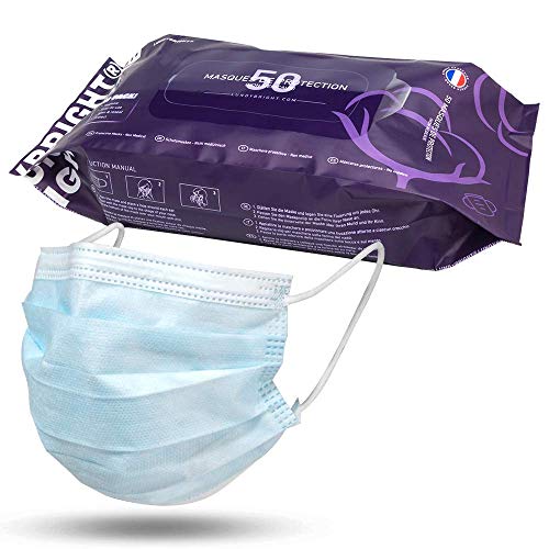 LundyBright 50 Mascarillas Quirúrgica Desechable Homologada Certificado CE Tipo I BFE≥95% Alta Eficiencia 3 capas EN14683:2019+AC:2019 Español [cada mascarilla está incluida en paquetes resellables]