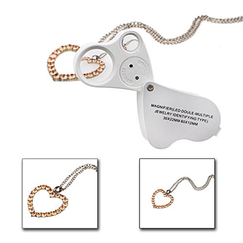 Lupa para Joyería con Iluminación LED con dos lentes, 60X, 12MM y 30X, 22MM, Paquete para venta al por menor de Kare and Kind (60x y 30x, Plata/Blanco)