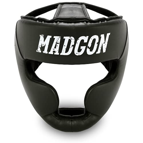 MADGON Casco de Boxeo con Increíble Protección de Impactos – Protector de Cabeza Boxeo Completo – Visión Ideal y Mínima Sudoración – Artes Marciales, MMA, Kick Boxing, Sparring – Incluye Bolsa