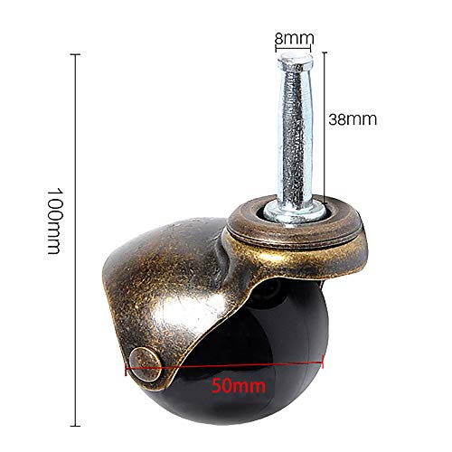 Magiin 4pcs Rueda de Bola para Muebles Ruedita de Bolas de Cobre Antiguo con Vástago de Montaje Tipo Zócalo de 8x38 mm Giratoria de 360 Grados para Sillas Sofá Bancos Reposapiés