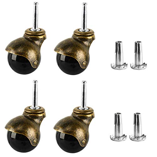 Magiin 4pcs Rueda de Bola para Muebles Ruedita de Bolas de Cobre Antiguo con Vástago de Montaje Tipo Zócalo de 8x38 mm Giratoria de 360 Grados para Sillas Sofá Bancos Reposapiés