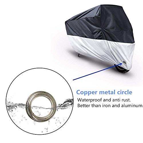 manfa Cubierta de Motocicleta Cubierta Impermeable para Motocicleta, Cubiertas de Motocicleta Ohuhu para Todas Las Estaciones con Orificios de Bloqueo, XXL Negro-Plata