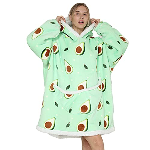 Manta de gran tamaño con capucha – Manta de forro polar sherpa para mujeres adultas y hombres, sudadera con capucha gigante mullida y cómoda, avocado,