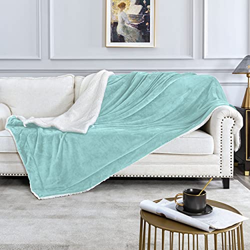 Manta Polar, Manta Cama 90 Invierno, Manta Sofa Grande Mantas Sherpa Forro Invierno Verde Agua 160x210 cm, Reversible Microfibra Muy Suave para Cama o Sofá Reversible