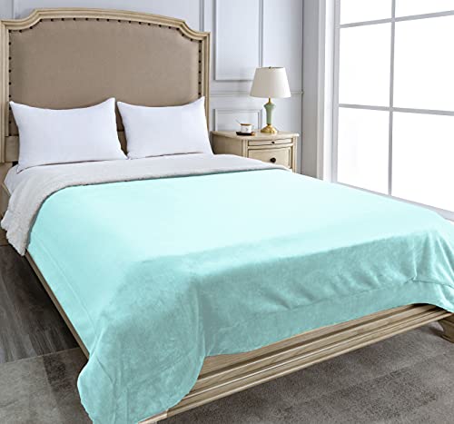 Manta Polar, Manta Cama 90 Invierno, Manta Sofa Grande Mantas Sherpa Forro Invierno Verde Agua 160x210 cm, Reversible Microfibra Muy Suave para Cama o Sofá Reversible