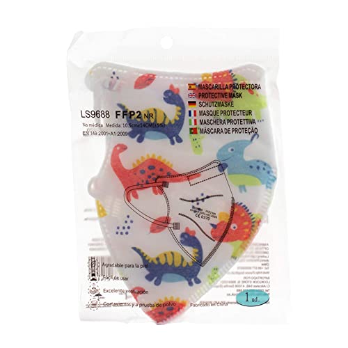 MARARDI Mascarillas FFP2 [Pack 10 Piezas] Homologadas [Dinosaurios Multicolor] Alta Filtración [Talla Pequeña] Pinza Nasal Ajustables Plegables [No Reutilizables] Desechables 5 Capas Bolsa Individual