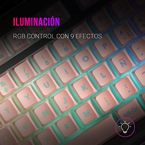 MARSGAMING MKAX Rosa, Teclado Gaming TKL H-Mech, Reposamuñecas Gel, Layout ESP