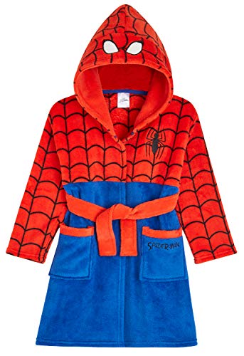 Marvel Albornoz Niños, Spiderman Albornoz Niño, Bata Niño Casa de Forro Polar Con Capucha, Merchandising Oficial Regalos Para Niños Edad 2-9 Años (Rojo, 7-8 Años)