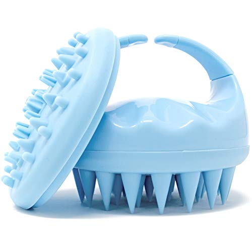 Masajeador De Cuero Cabelludo Y Cepillo Para Tratamiento De Caspa De Flathead Products - Cepillo De Champú Para Cabello Húmedo O Seco - Estimula El Crecimiento Del Cabello - Incluye 2 Cabezales, Azul