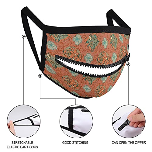 Máscara con una cremallera Diseño personalizado Bonita decoración Flor Textura Arte Polvo Boca Cubiertas Divertidas Mascarilla Facial Transpirable Cierre de cremallera