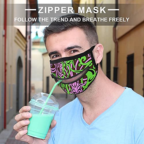 Máscara con una cremallera Diseño personalizado Elemento Arte Flor Indígena Polvo Boca Cubiertas Divertidas Mascarilla Facial Transpirable Cierre de cremallera