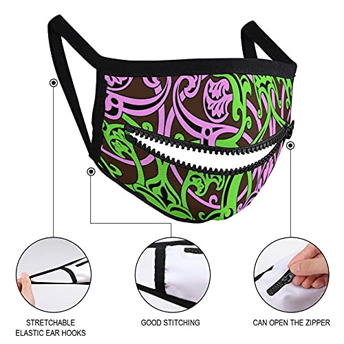 Máscara con una cremallera Diseño personalizado Elemento Arte Flor Indígena Polvo Boca Cubiertas Divertidas Mascarilla Facial Transpirable Cierre de cremallera