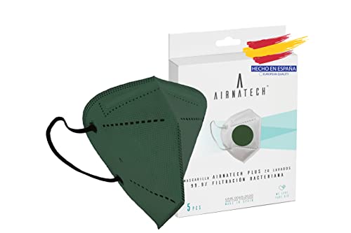 Mascarilla AIR PLUS Verde Botella – Alta Respirabilidad > 56% - Protección 99,9 % (BFE) – Reutilizable 20 Lavados – Hasta 16 horas de uso continuado - Certificación CE- Fabricada en España.