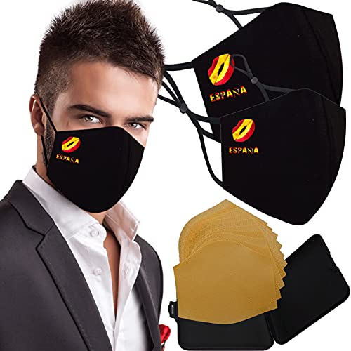 Mascarillas de Tela Colores Reutilizable Lavable, Pack de 2 Mascarillas Color Negro y Azul Labio España 100% Algodón Higiénica Homologada Certificada BFE 99% Filtros Extra 1x Estuche Mascarilla