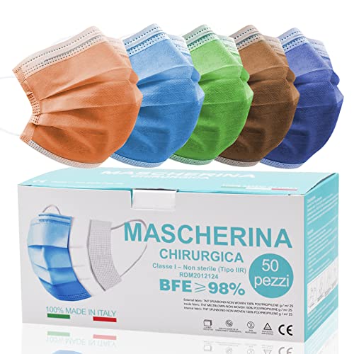 Mascarillas Quirurgicas Colores Homologadas,Mascarillas De Color,certificación CE,3 Capas Tipo IIR, 50 Unidades, Adultos