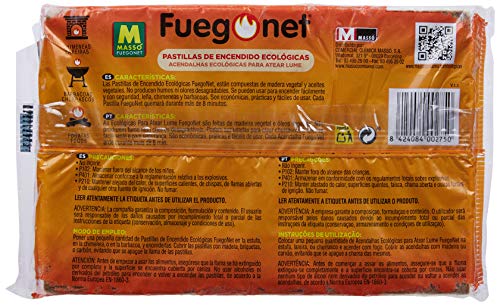 Massó Fuegonet, Pastillas de encendido ecológicas para barbacoas y chimeneas, 1 paquete de 32 pastillas