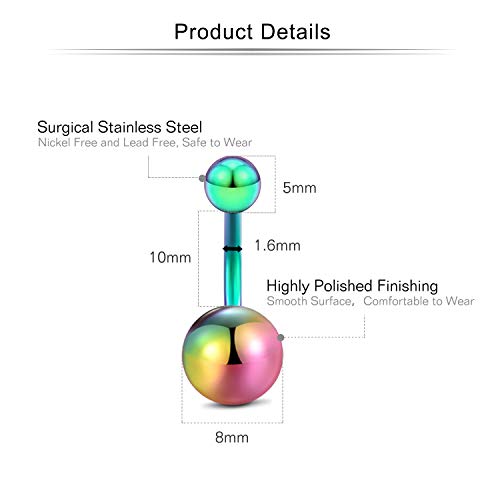 Mayhoop 15 Piezas Anillo del Ombligo Piercing del Ombligo Acero Inoxidable 14G 10mm CZ Bola para Las Mujeres y Las niñas Joyería del Cuerpo del Vientre