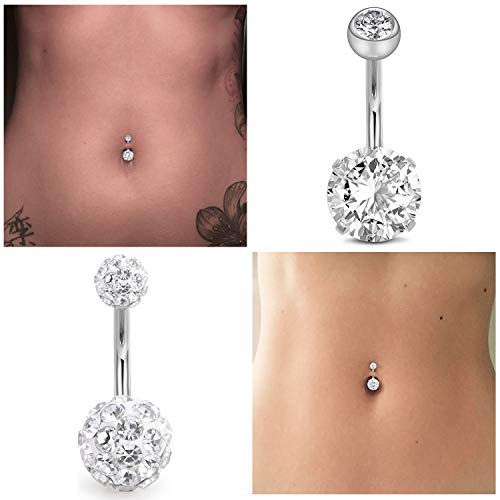 Mayhoop 15 Piezas Anillo del Ombligo Piercing del Ombligo Acero Inoxidable 14G 10mm CZ Bola para Las Mujeres y Las niñas Joyería del Cuerpo del Vientre