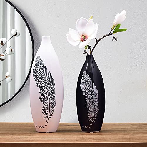 MAYIAHO Florero decorativo para salón, moderno, color blanco, grande, para ventana, mesa, oficina, cerámica, grande, juego de jarrones negros redondos, jarrón de pie, mesa de comedor, mesa auxiliar.