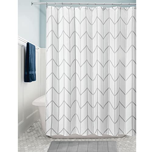 mDesign Cortina de ducha de poliéster – Accesorio de baño moderno para la ducha – Cortinas de baño impermeables con diseño de espiga – Cortinas para el baño de 183 cm x 183 cm – gris/blanco