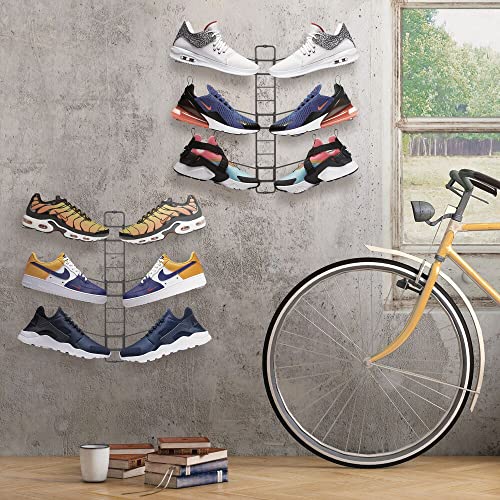 mDesign Juego de 2 organizadores de zapatos – Zapatero de pared ajustable para tres pares de zapatillas, calzado deportivo, etc. – Una alternativa al mueble zapatero que ahorra espacio – gris