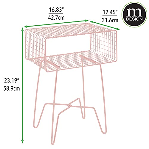 mDesign Mesita auxiliar de metal pequeña – Elegante mesa auxiliar vintage para el salón o el dormitorio – Mesa de centro con moderno diseño de horquilla – rosa claro