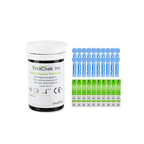Medidor de glucosa en sangre tiras de prueba diabetes strips codefree tiras reactivas de glucosa en sangre 50 mg/dL para ES diabéticos para glucómetros VivaChek Ino e Ino X