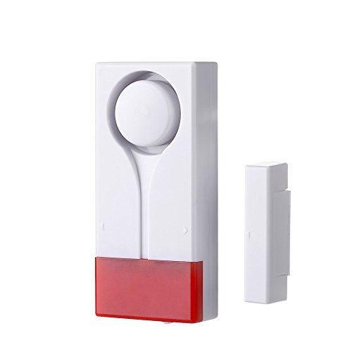 Mengshen Alarma de Puertas y Ventanas - Alarma Inalámbrica con 105db Sonido Fuerte y Luz Brillante, Fácil De Instalar (Incluye 1 Alarma y 2 Control Remoto)